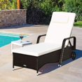thumbnail image 1 of Gymax Cushioned Outdoor Wicker Chaise Lounge Chair w/ Wheel Adjustable Backrest, 1 of 9