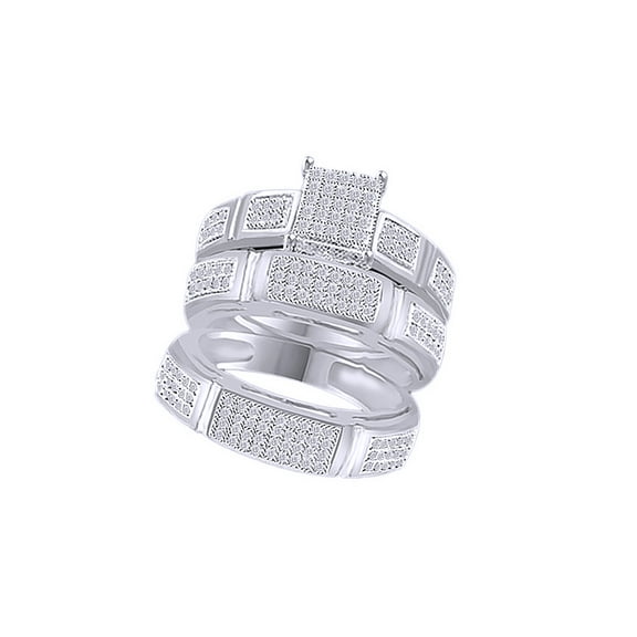 AFFY White Natural Diamond Engagement & Wedding Trio Band Ring Set In 10k White Gold (0.5 Cttw)