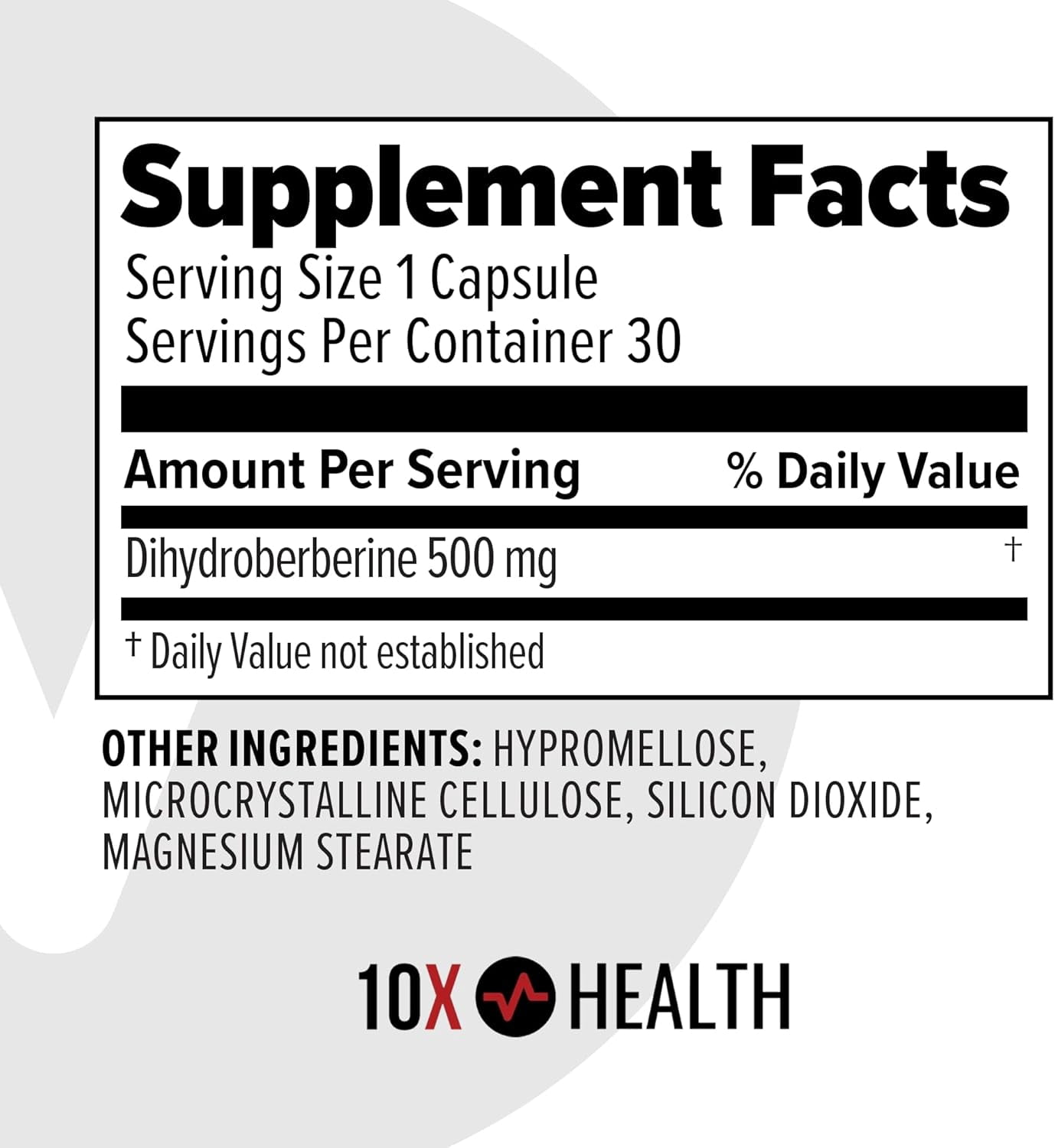 10X Health Berberine Supplement 500 mg Dihydroberberine - Blood Sugar Support, 30 Capsules