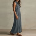 thumbnail image 4 of Wovilon Women's Sleeveless Collared Button-Down Maxi Shirt Dress with Chest Pockets and Side Slits, Relaxed Fit Cotton Linen Blend Summer Vacation Casual Wear, 4 of 4