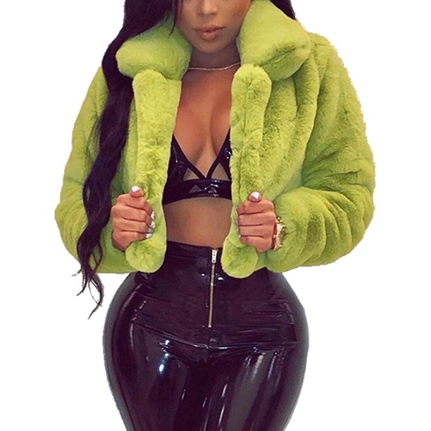 Winter Faux Fur Coat - Warm Shaggy Lapel Faux Fur Jacket Overcoat Outwear With Pockets zhangyuxiang LED