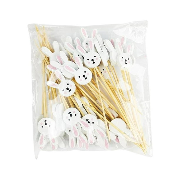 100x adornos decorativos para pasteles, decoración de alimentos, aperitivos, bebidas, de cóctel, palillos de madera para frutas , pla Conejo