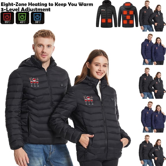 Danhjin Heated Puffer Jackets for Women and Men Unisex 8 Heating Zones 3 Temperature Settings USB Powered Windproof Fall Winter Thermal Casual Zip up Fashion Jackets(Power Bank Not Included)
