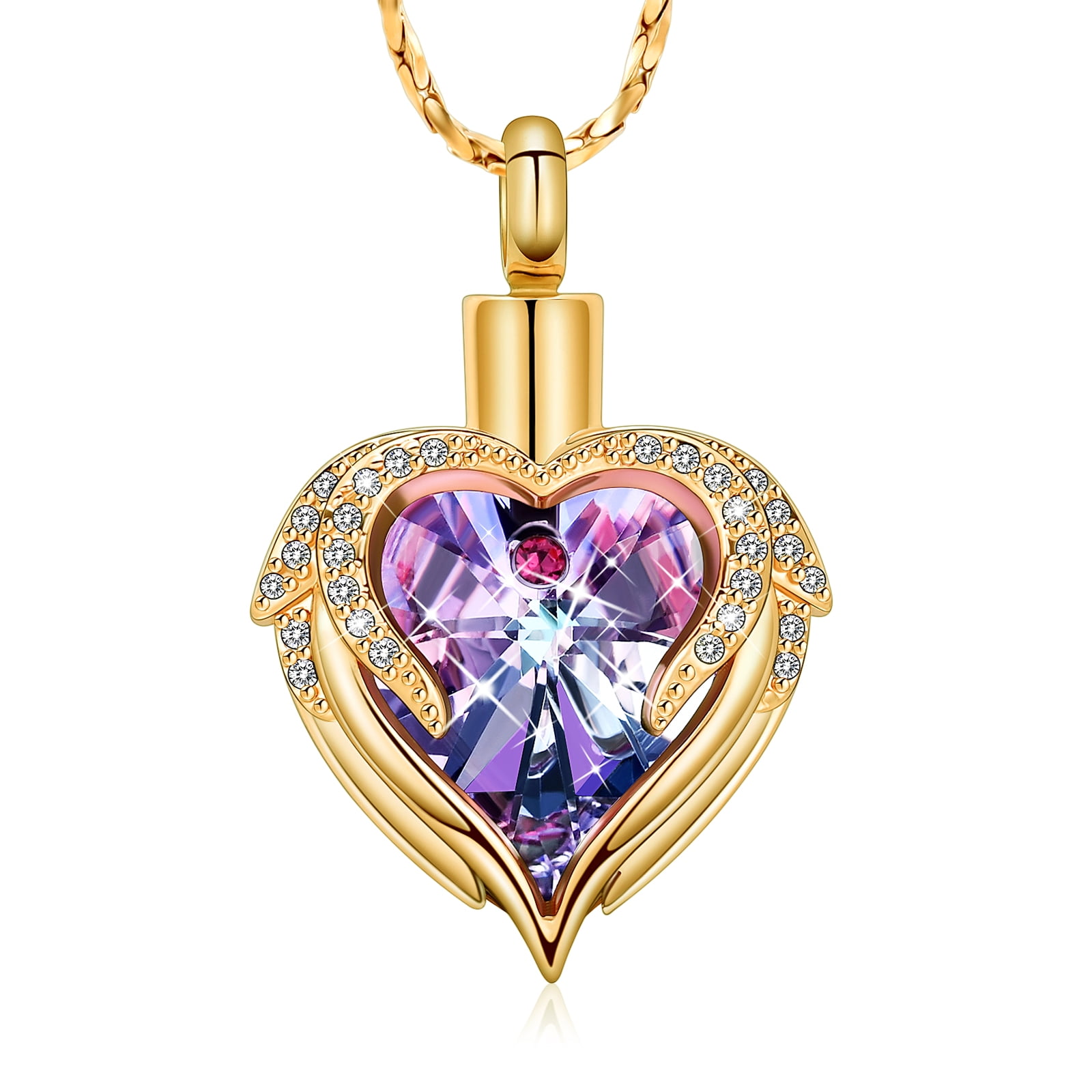 ☆Hei☆ crystal heart necklace HE23WINFG635XXFR Heart and Angel Wing Necklace, Purple Swarovski Crystal