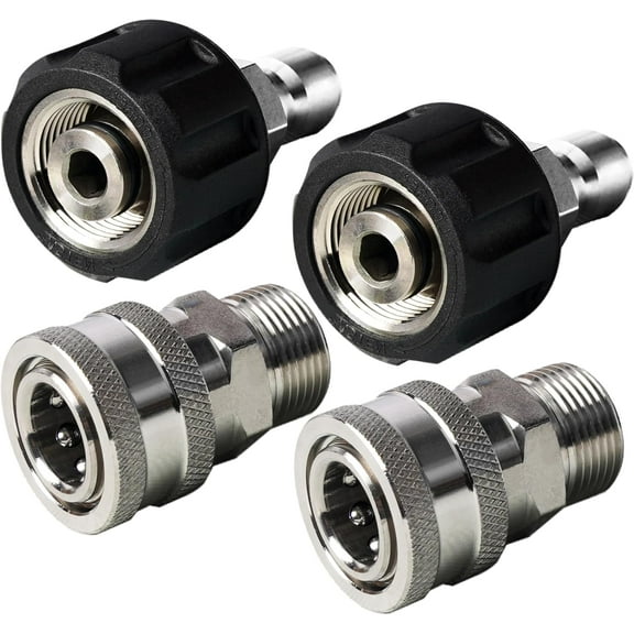 Pressure Washer Quick Connect Kit, 4 Pack Stainless Steel M22-14mm Male to 3/8" Quick Connect Couplers, Swivel Adapter Set for Power Washer Hose and Gun