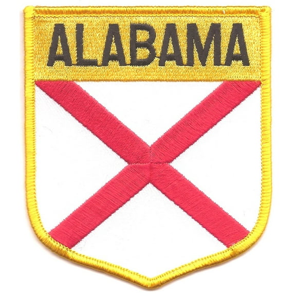 Alabama State Shield Patch; Measure 3 1/8'" x 3 1/2", Embroidered Iron On or Sew On Shield Patch Flag Emblem