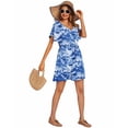 thumbnail image 4 of Ekouaer Women's Cover Up Short Sleeve Beachwear Coverups Loose V-Neck Bikini Beach Tunic Top, 4 of 6