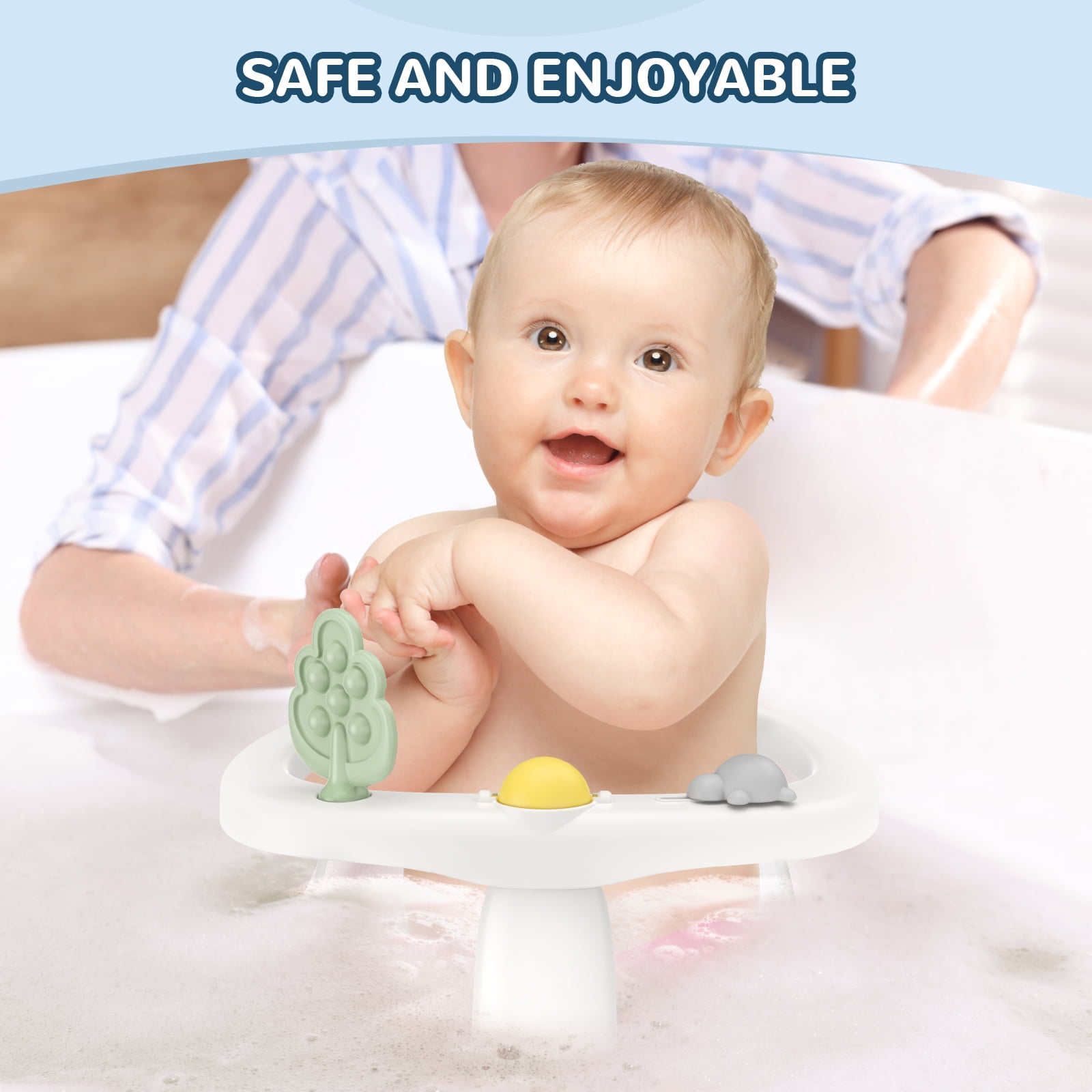 Baby Bath Seat for 6 Months and up - Non-Slip, Comfortable  Bath Seat with Rinse Cup,Baby Bathing Essentials Grey