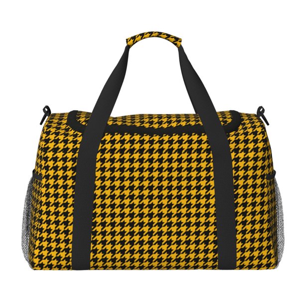 Disketp Retro Yellow and Black Houndstooth Bolsa de Viaje Tipo Duffle, Bolso de Mano para Fin de Semana para Mujer, Bolsa de Gimnasio Ligera para Hombre, Esencial para Viajes