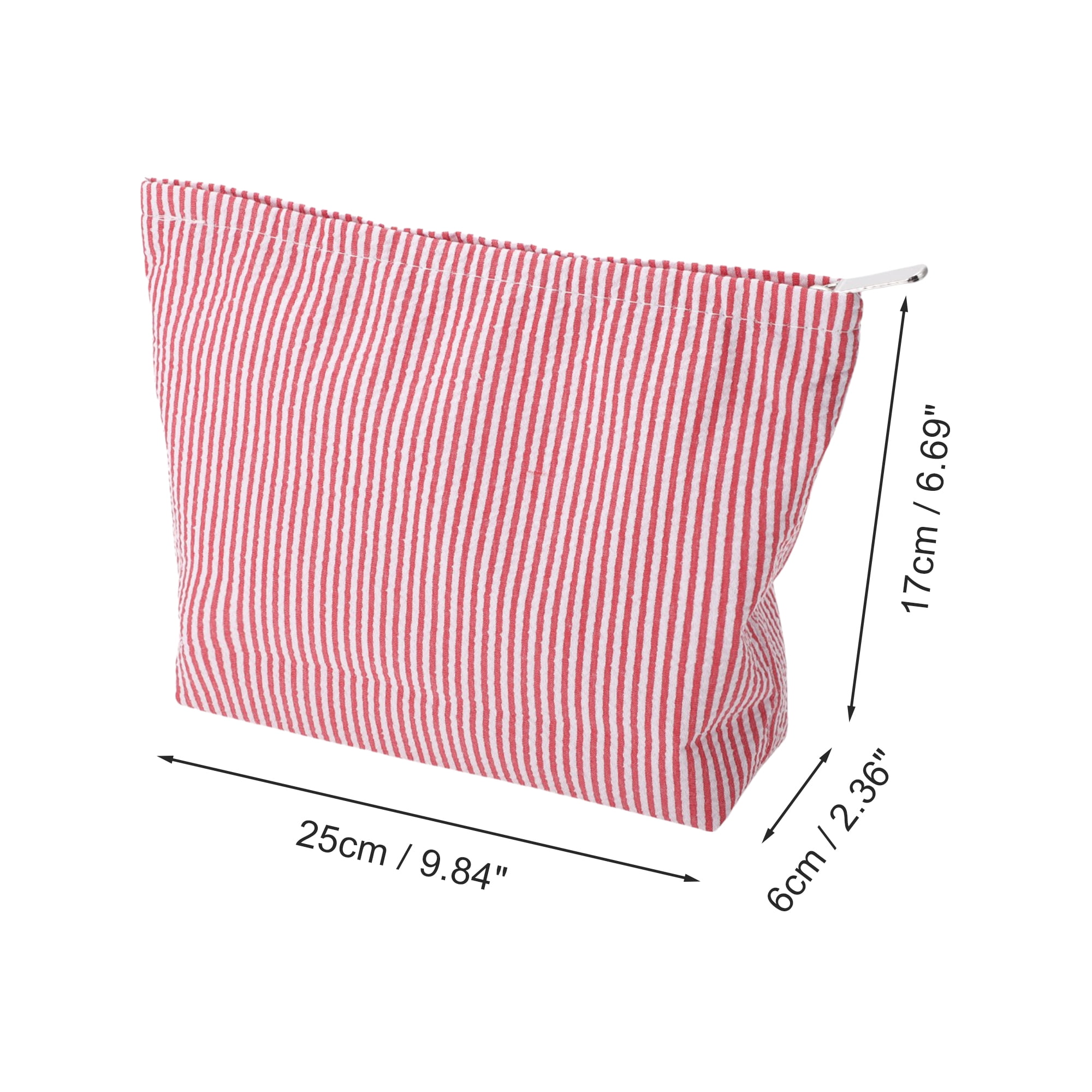 Unique Bargains 1 Pc Seersucker Stripes Makeup Bag Red, White