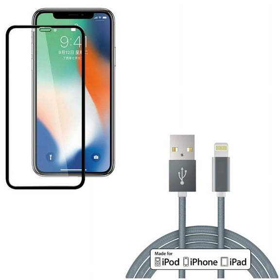 Screen Protector w MFi USB Cable for iPhone XR - Anti-Glare Tempered Glass Matte 3D, 10ft Certified Charger Cord Power