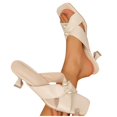 thumbnail image 5 of Viluyesy Womens Slides Sandals, Pearls Square Toe Low Kitten Heel Spring Summer Casual Slingback Shoes Beige US6.5, 5 of 8