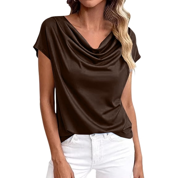 T Shirts For Women Brown Womens Tops Fashion Color Blouse Swing Collar Short Sleeve Casual Holiday Summer Tops
