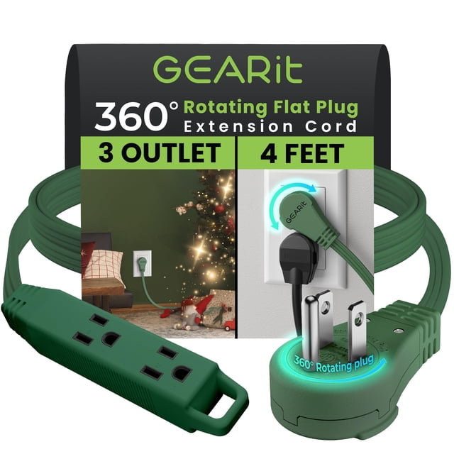 Cable de extensión GearIt 360 con enchufe plano giratorio de 1,2 m (4 pies), color verde