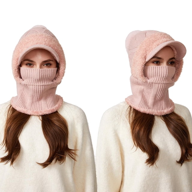 Pasamontañas de invierno 3 en 1 con forro polar, bufanda y mascarilla | Gorro de punto resistente al viento para mujer | Cubrebocas y polaina para el cuello