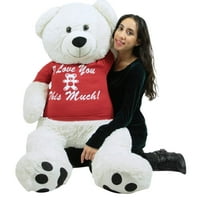 Giant White Teddy Bear 52 Inch Soft Big Plush, Wears Removable T-shirt I Love You This Much