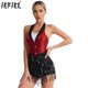 thumbnail image 2 of Mono con flecos y lentejuelas brillantes para mujer, traje de baile latino de jazz, sin espalda, sin mangas, con borlas, ropa de baile, 2 of 5