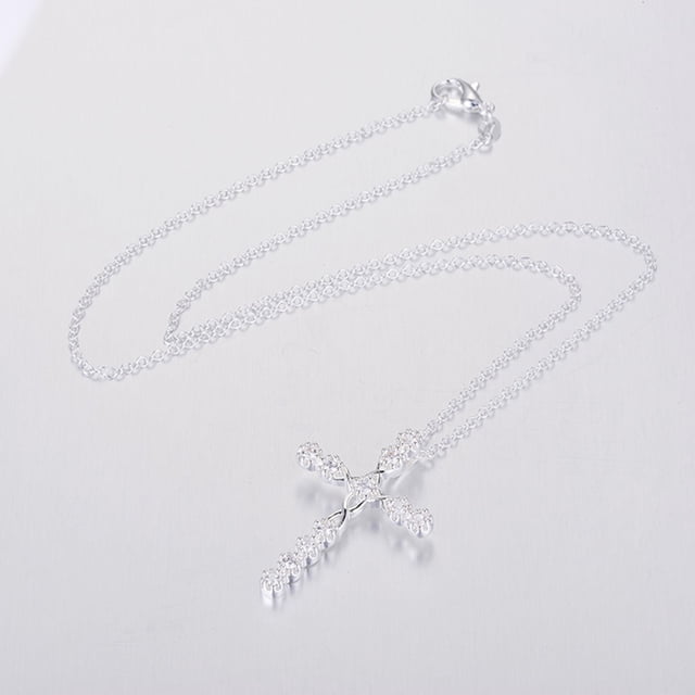 unbranded Collar De Cruz Con Colgante De Circonia En Aleación Plateada Ajustable Para Mujer Y Sofisticada