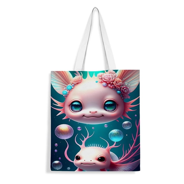 Axolotl-1 Bolso de tela con estampado de lienzo para mujer, bolsa de compras reutilizable y estética, con cremallera interior, regalo para mujer,40*45cm.