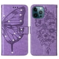 thumbnail image 5 of SaniMore Case for iPhone 14 Pro (6.1" 2022), PU Leather Luxury Embossed Butterfly Glitter Diamond [Wrist Strap & Card Slots & Flip Kickstand] Full-body Shockproof Wallet Cover, Lightpurple, 5 of 8
