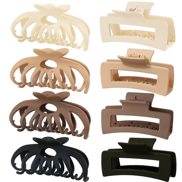 8-Piece 4.3 Inch 90s Retro Large Matte Hair Claw Clips Set for Women & Girls - Sturdy Plastic Acrylic with Metal Spring & Inner Teeth, Holds Thick/Thin Hair Securely, Lightweight for All-Day Comfort