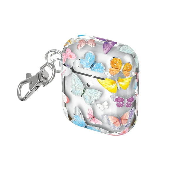 onn. Charging Case Cover with Keychain Clip for Apple AirPods (1st, 2nd generation) - Multicolored Butterflies