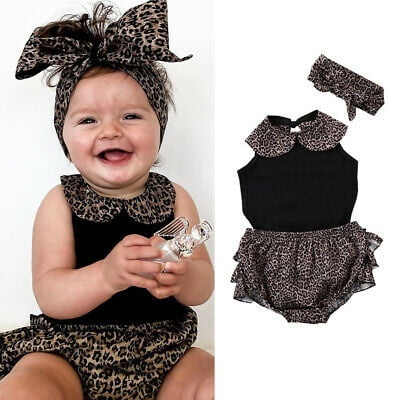 Sayoo 3pcs Toddler Kids Baby Girl Sleeveless Outfits Leopard Romper Bodysuit Tutu Shorts Outfit 0 24m Other