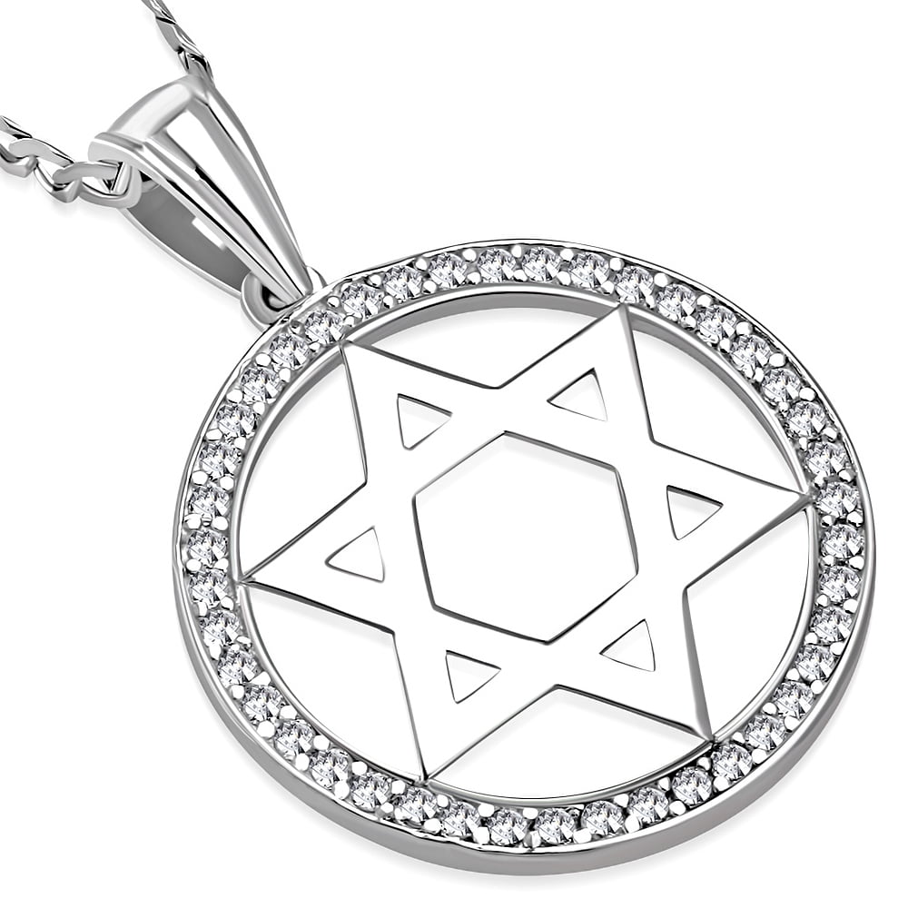 Rose Gold Rope Open Circle Jewish Star of David 4 Diamonds Pendant Necklace 
