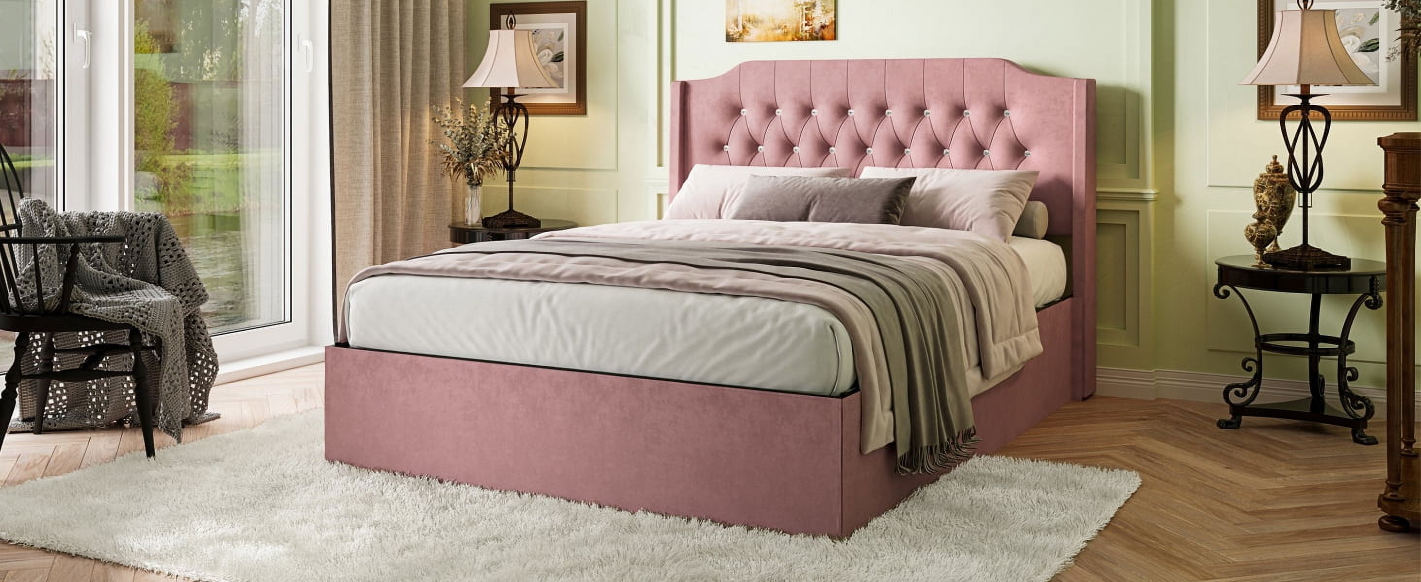Gewnee Queen Size Velvet Modern Bed Frame with Deep Button Anna Diamond Upholstered Platform Tufted Headboard,