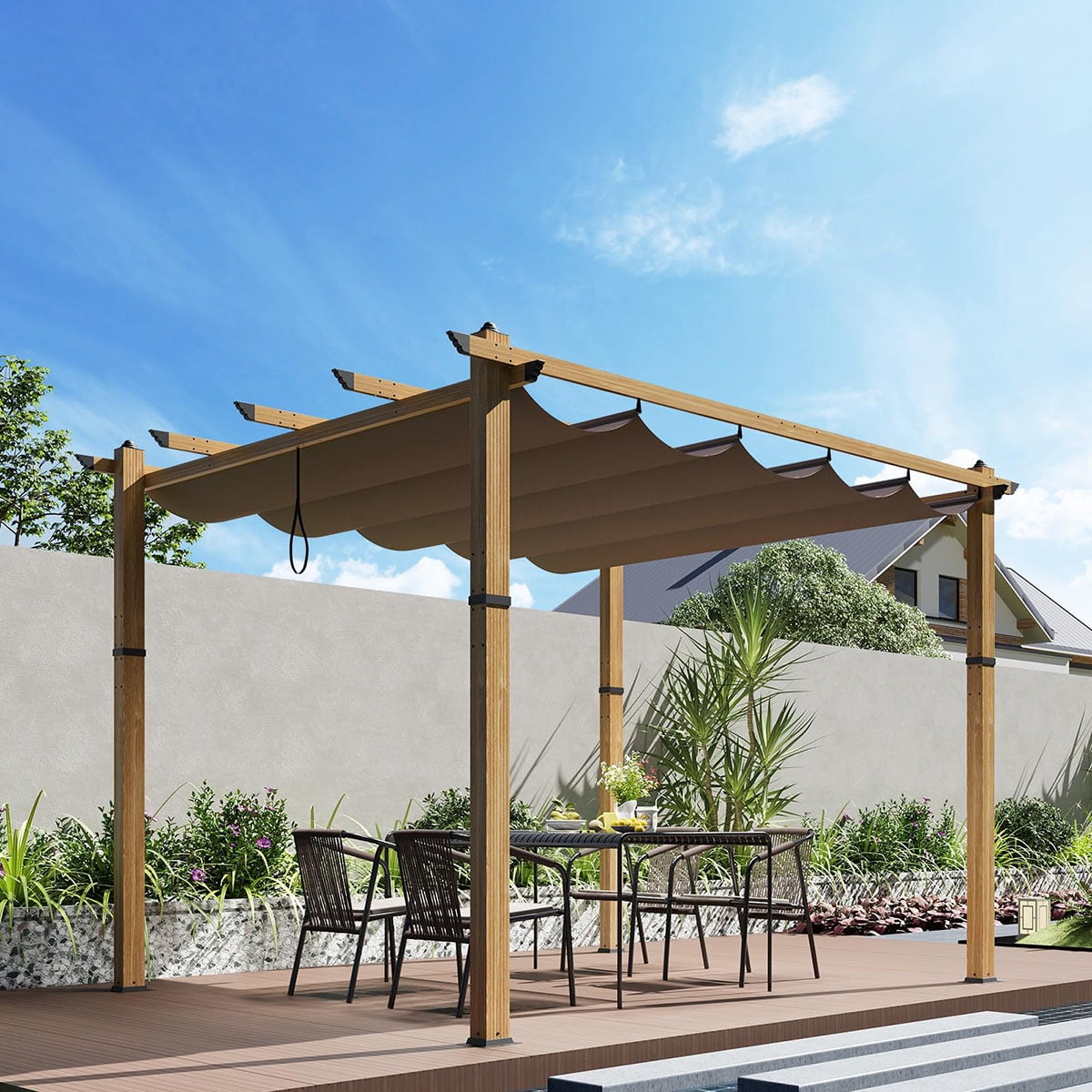Danolapsi Outdoor Pergola 10 x 10ft Aluminum Pergola, Outdoor Shelter Modern Design with Adjustable Roof Sun Shade Pavilion Grape Trellis Grill Gazebo for Gardens, Patios, Garden Yard, Poolside, Deck