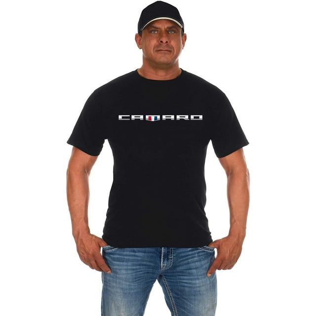 JH Design T-Shirt à Manches Courtes Noir à Col Ras du Cou pour Hommes Chevy Camaro Shield
