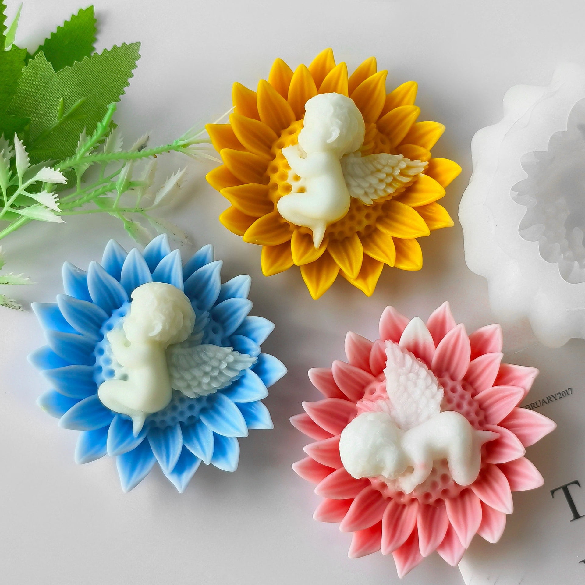 2PCS Flower Candle Molds for Candle Making, 3D Angel Baby in Sunflower Silicone Molds for Soap Making, Resin Casting, Aroma Candle, Wax, Plaster Polymer Clay Home Decor DIY Mother's Gift Baby Shower