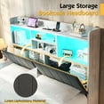 thumbnail image 5 of VanAcc King Farmhouse Bed Frame with Bookcase Headboard and 4 Drawers, LED Storage Bed with Charging Station & Linen Upholstered, Distressed White, 5 of 10