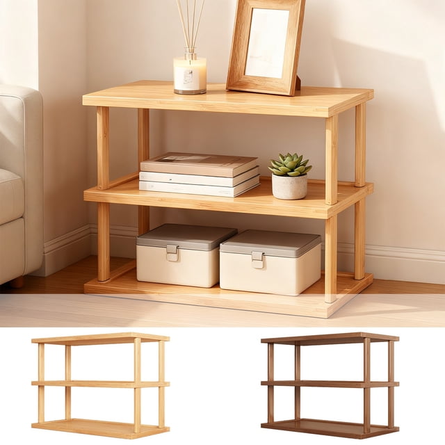 Estante de Escritorio de Dos Niveles para Encimera de Cocina | Soporte para Vasos de Agua Multicapa | Ideal para Escritorio de Oficina o Estudio | Madera Marrón | 48 X 37 X 24 Cm | 1 Kg | Diseño Eleg