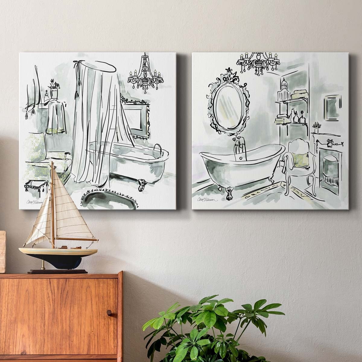 Lavender Botanical I - Premium Gallery Wrapped Canvas - Ready to Hang Set of 2 - 24 x 24 Each