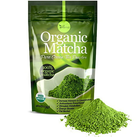 Organic matcha green tea powder - 100% pure matcha ( no sugar added - unsweetened pure green tea - no coloring added like others ) (Best Tasting Tea Without Sugar)
