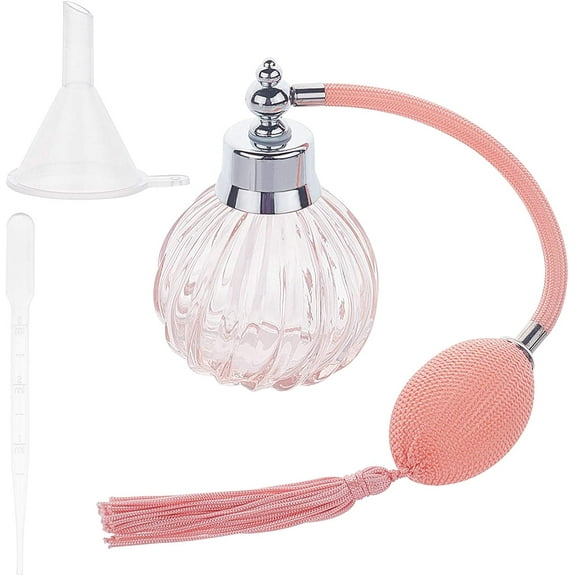 100ml Vintage Refillable Perfume Bottle Pink Perfume Spray Bottle Clear Glass Perfume Atomizer with Long Tassel Plastic Funnel Hopper Dropper for diy