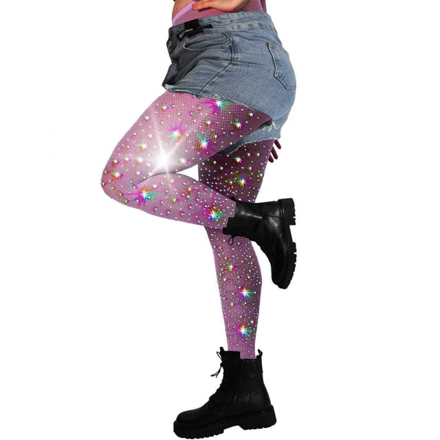 Fgnfyis Bas Taille Haute pour Femmes, Colorés, Brillants, à Haute Élasticité, en Maille Incrustée, Collants Grande Taille, Violet