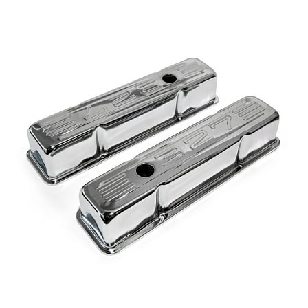 Speedmaster PCE314.1002.02 Compatible with Chevy SBC 350 Chrome "327 Stamped" Steel Valve Covers - Tall w/ Baffled Hole