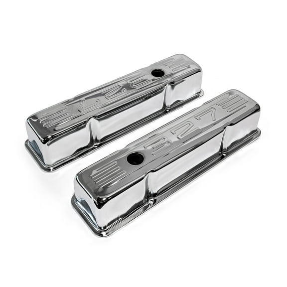 Speedmaster PCE314.1002.02 Compatible with Chevy SBC 350 Chrome "327 Stamped" Steel Valve Covers - Tall w/ Baffled Hole