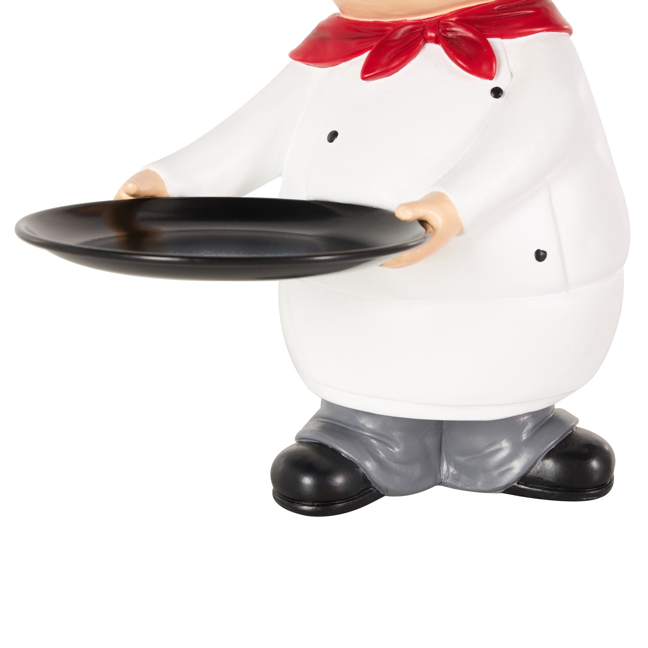 11" x 13" White Polystone Kitchen Decorative Figurine Chef Sculpture with Black Tray, by DecMode