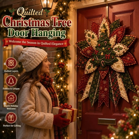 Beginner Friendly Oversized Christmas Character Quilted Door Hanger Sewing Kit, DIY Festive Craft Project with Fabric, Decor Activity