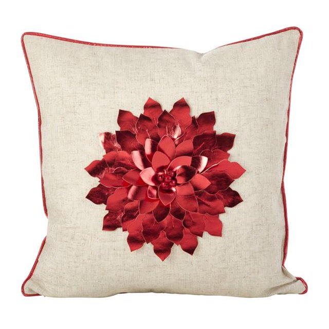 Saro Lifestyle 2082.R18S Métallisé Poinsettia Fleur Conception Vacances Poly Rempli Coussin - Rouge