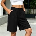 thumbnail image 4 of Puyaiuu Women Elastic High Waist Pleated Side Pocket Knee Length Bermuda Shorts Black L Gift, 4 of 6
