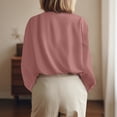 thumbnail image 5 of WTOBBY Women's Casual Long Sleeve Solid Color Button Down Shirt Blouse with Classic Collar, Regular Fit Top for Everyday Wear, Comfortable and Breathable Fabric for Spring Fall Season,Pink 2XL, 5 of 6