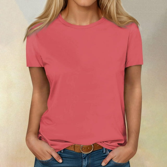 AherBiu Plus Size Womens T Shirts Crew Neck Loose Fitting Tshirts Casual Short Sleeve Solid Color Basic Tees
