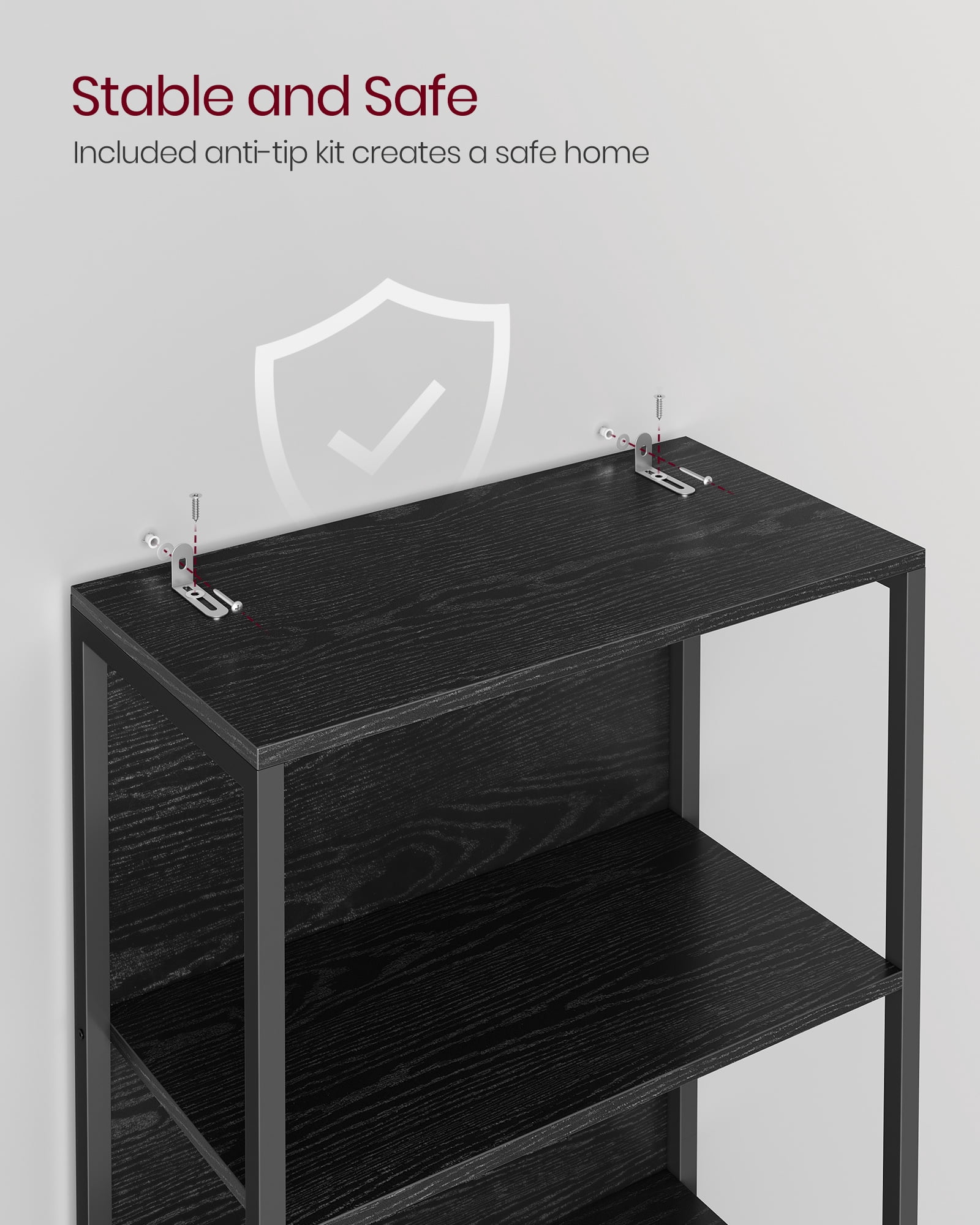 6-Tier LED Bookshelf, Display Shelf with Dimmable Lights, LED Bookcase with Steel Frame, 11.9 x 23.6 x 70.3 Inches, Black with Wood Grain