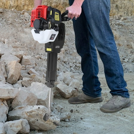 Gas-Powered Demolition Jack Hammer, 52CC, 1900W, with Point & Flat Chisels for Concrete Breaking, Rock Drilling, and Construction Projects