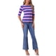 thumbnail image 2 of Camisetas de rayas para mujer Inspire Chic, corte ajustado, mangas de codo, cuello barco, color M rosa y azul, 2 of 6