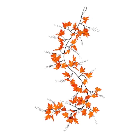 Nearly Natural Pre-Lit Artificial Maple Leaf Fall Harvest Garlands - 6' - White LED Lights